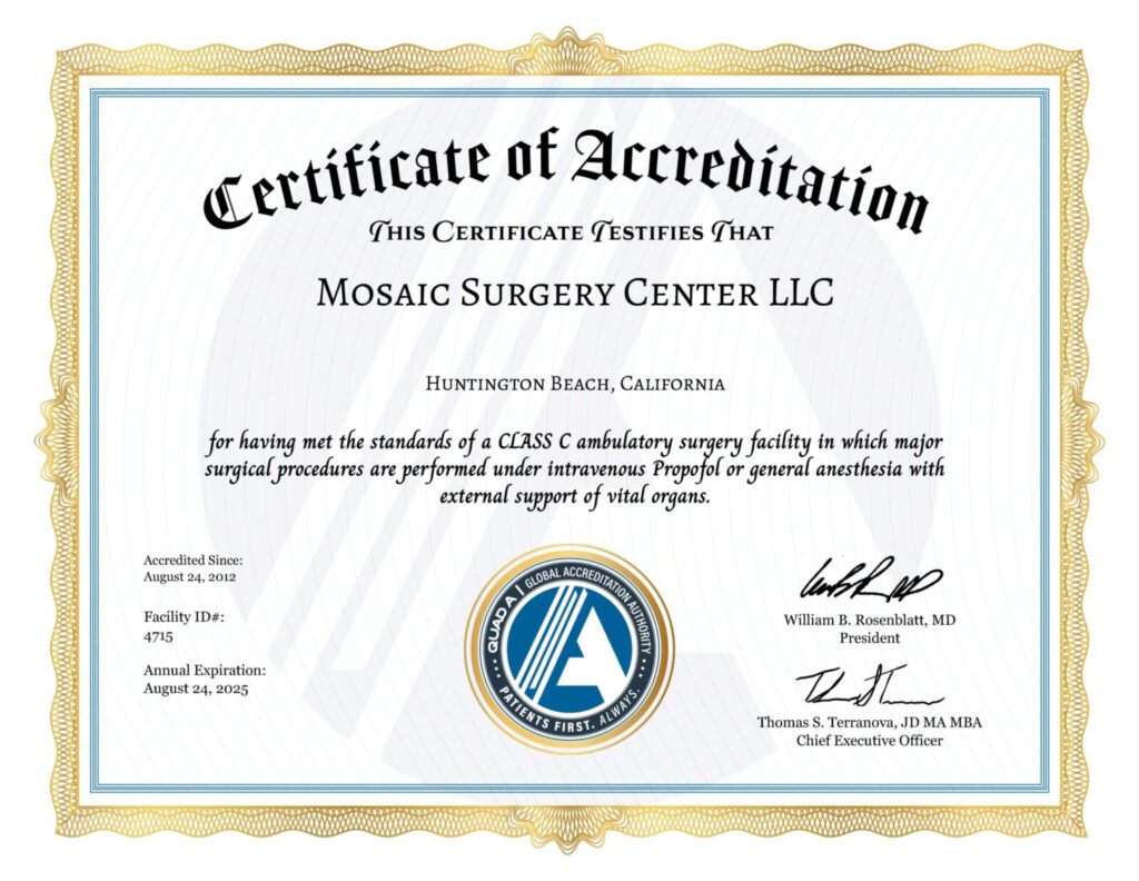 Certificate of Accreditation Mosaic Surgery Center